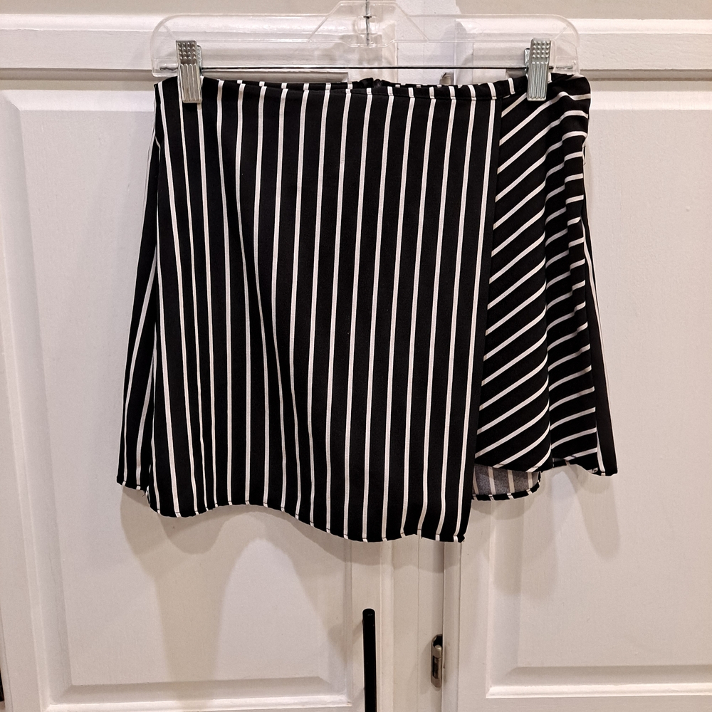 Peppermint Black and White Striped Mini Wrap Front Skort